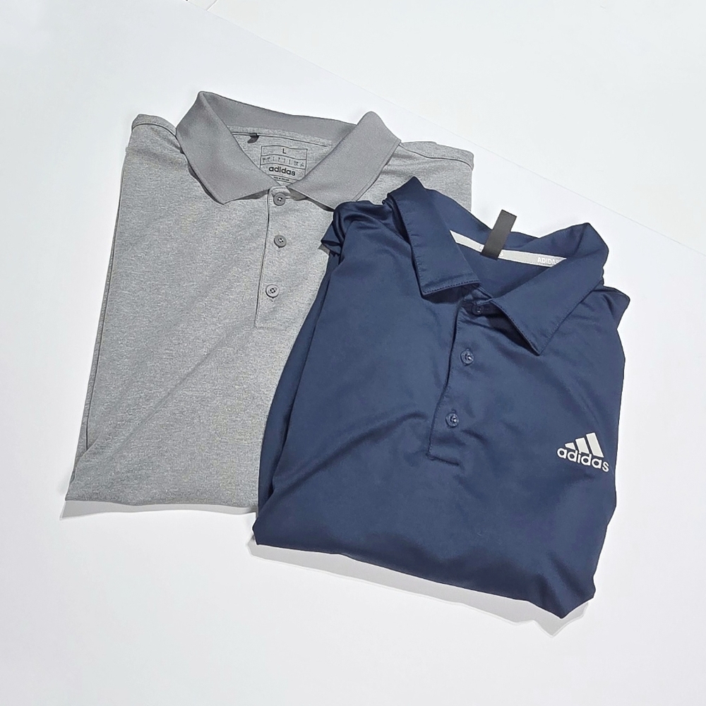 Bundle of 2 Adidas Men's polo shirts, men's size large, set of 2 blue and gray.